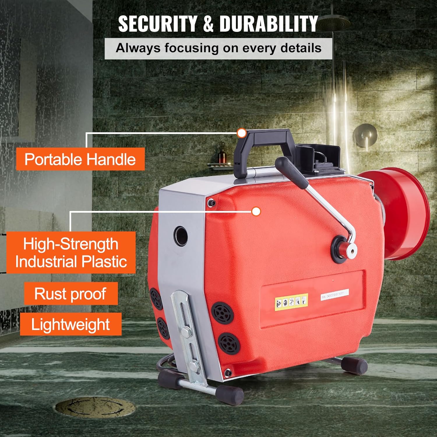 VEVOR 120FT x 7/8 Inch Drain Cleaner Machine, 420W Electric Sewer Snake Auger Manual Feed - with 6 Cutters, 2 Steel Cables (120' x 7/8" and 18' x 3/8") & CW/CCW Control for 1.9" to 6" Pipes