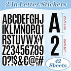 2142 PCS 42 Sheets Letter Stickers Mailbox Numbers and Letters Self Adhesive Vinyl Waterproof Alphabet Number Stickers for Mailbox Address,Craft,Water Bottles, Sign, Door, Home Decor (2 Inch,Black)