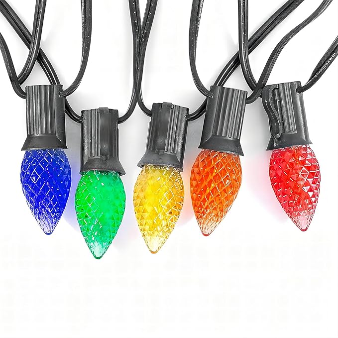 Meconard C7 Led Replacement Christmas Light Bulbs, C7 Shatterproof Led Bulbs for Christmas Indoor Outdoor String Lights, E12 Candelabra Base, Commercial Grade Holiday Bulbs, Multi-Color, 25 Pack
