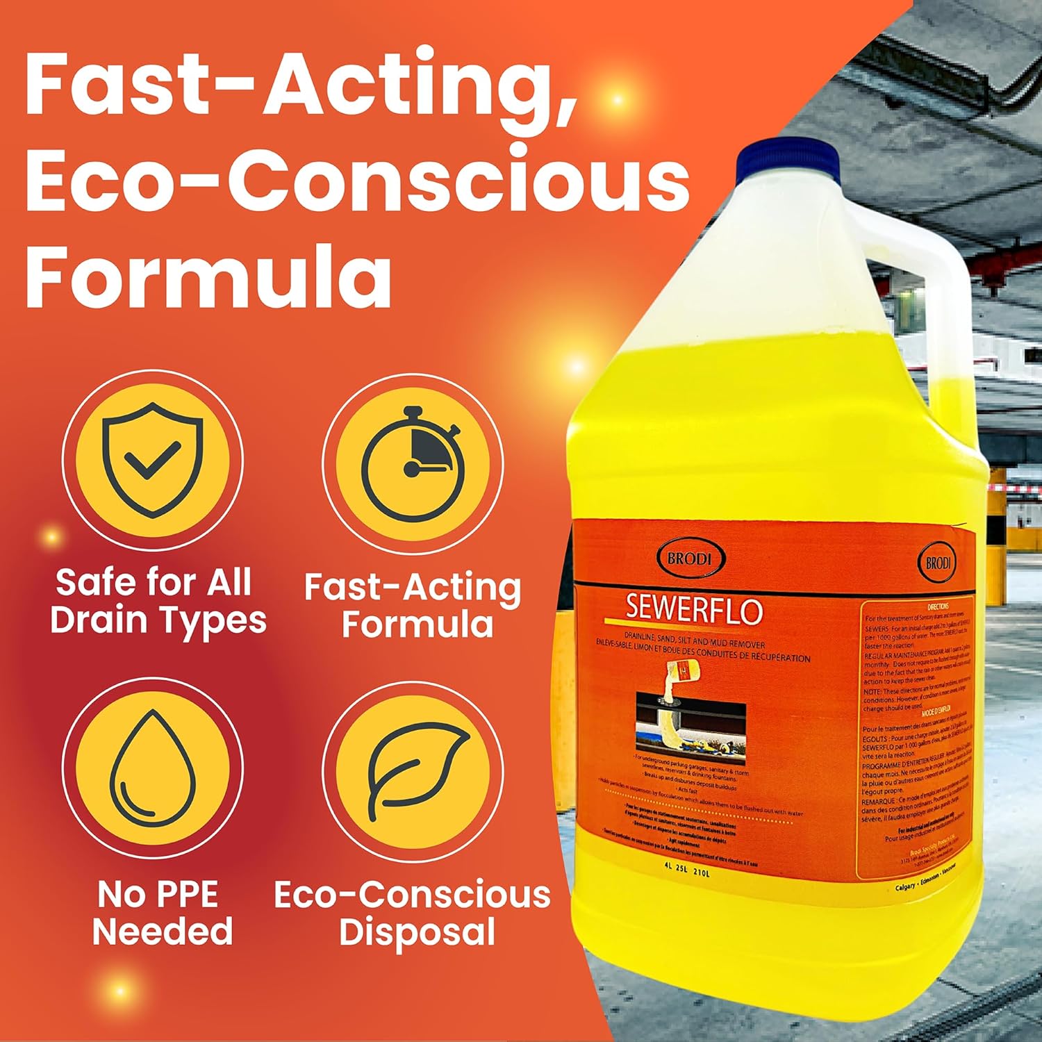 SewerFlo Main Line Sewer Drain Cleaner Heavy Duty, Clears Sand, Silt and Mud from Catch Basins, Breaks Up Clogs & Keeps Particles in Suspension, Safe & Concentrated (1 Galon, 1, Count)