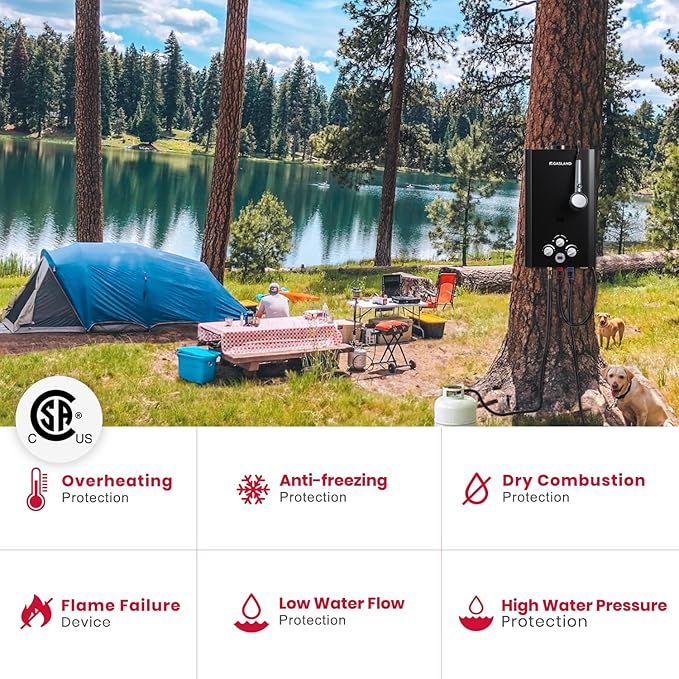 GASLAND 2.64 GPM Tankless Water Heater Propane with Pump Set, Outdoor On Demand Hot Water Heater for Camping Shower, Off Grid Outdoor Shower, 10L, BE264BQ120