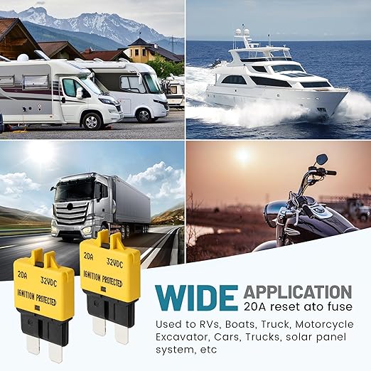 NuIth Manual Reset Mini Fuse Circuit Breakers 20A, E39 Low Profile ATO/ATC Circuit Breaker Blade Fuse 12V-32V DC 20A Re-settable Standard Blade Fuses for Car Truck RV Marine (2PCS-20A)