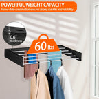 FOCHIER F Laundry Drying Rack Wall Mounted Clothes Drying Rack Collapsible with 5 Aluminum Rods and Drilling Template Long Screwdriver Bit 60 lbs Capacity (Black, 31.5")