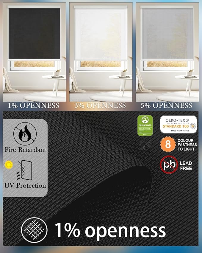 Motorized Blinds with Remote Cordless Automatic Motorized Shades Custom Blinds for Windows Smart Curtains Compatible with Alexa Google Home(Solar Black,W49 x H72in)