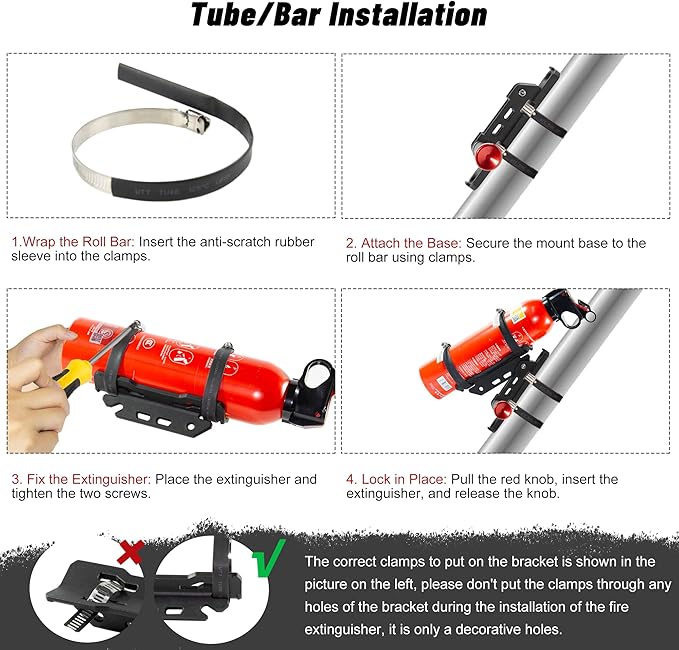 Quick Release Fire Extinguisher Mount - Universal Fit Roll Bar & Wall Mount Bracket, Fire Extinguisher Holder Bracket Adjustable Mounting for UTV ATV Motorcycle Jeep Wrangler Polaris RZR Ranger Can-Am