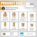 106PCS Brass Pipe Fittings Assortment Kit NPT Extension Adapter,Reducer Bushing,Hex Nipple,Close Nipple,Reducing Hex Coupling,Hex Head Plugs,Hex head Cap,Socket Plug Kit