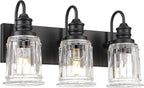 HWH INVESTMENT Bathroom Light Fixtures, 3-Light Matte Black Vanity Light, 18 Inch Wall Sconces with Bell-Shaped Clear Glass, Bathroom Wall Lights for Mirror Bedroom Hallway, 5HZG106B-3W BK