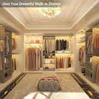 8FT Closet System with Shelves, 96'' Closet Organizer System with 3 Hanging Rods, Wall Mount Bedroom Wardrobe Walk-in Closet, Adjustable Cloth Garment Rack from 5 to 8FT (Cut to Fit), Grey