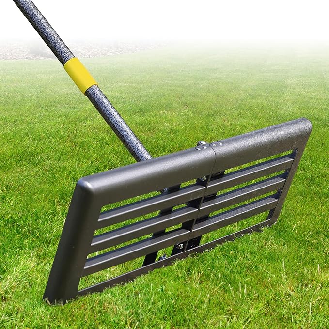 Professional Lawn Leveling Rake 30x10 Heavy Duty - Oversized Leveling Tool with 80" Stainless Steel Handle, Foldable Landscape Grading Rake for Soil Sand Topdressing & Seeding