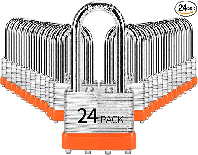 Padlocks Keyed Alike, Pack of 24, Laminated Steel Keyed Lock (1-9/16", 40mm), Padlocks with Same Key, Long Shackle, for Toolbox, Locker & StorageUnit or More
