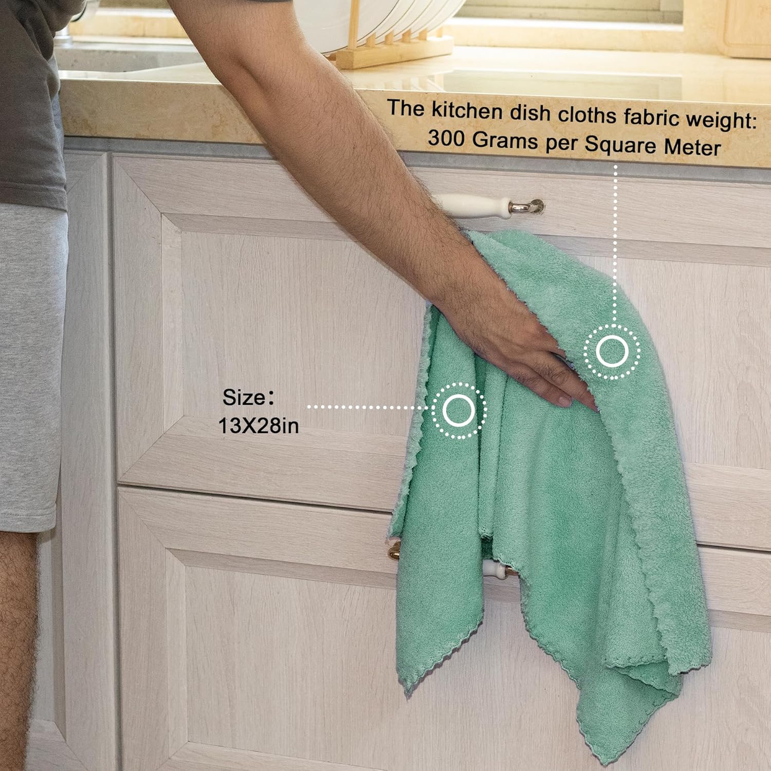 kimteny Kitchen Cloth Dish Towels, 13x28 Inches Premium Dishcloths, Super Absorbent Coral Velvet Microfiber Cleaning Cloths, Fast Drying Rags for Washing Dishes (13x28-12 Pack, Green)