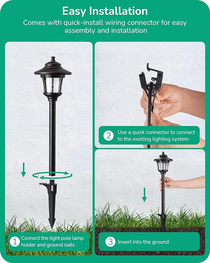 EDISHINE Low Voltage Pathway Lights Wired, 12V 3W 120LM 3000K Seed Glass Outdoor Landscape Lighting with Connectors, ORB Waterproof Electric LED Landscape Path Lights for Walkway Garden Yard, 10 Pack
