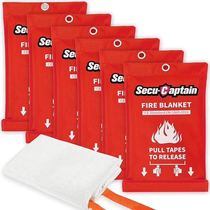 SecuCaptain Emergency Fire Blanket for Home and Kitchen - 6 Pack 40"x40" Flame Suppression Fiberglass Fire Blankets for House Camping Car Warehouse Office Emergency Survival Safety