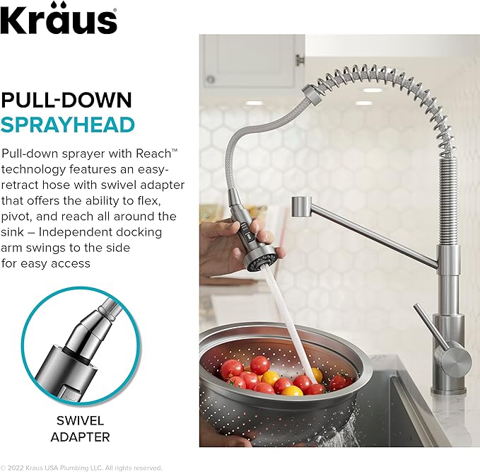 KRAUS Bolden Commercial Style 2-Function Single Handle Pull Down Kitchen Faucet in Brushed Brass/Matte Black, KPF-1610BBMB