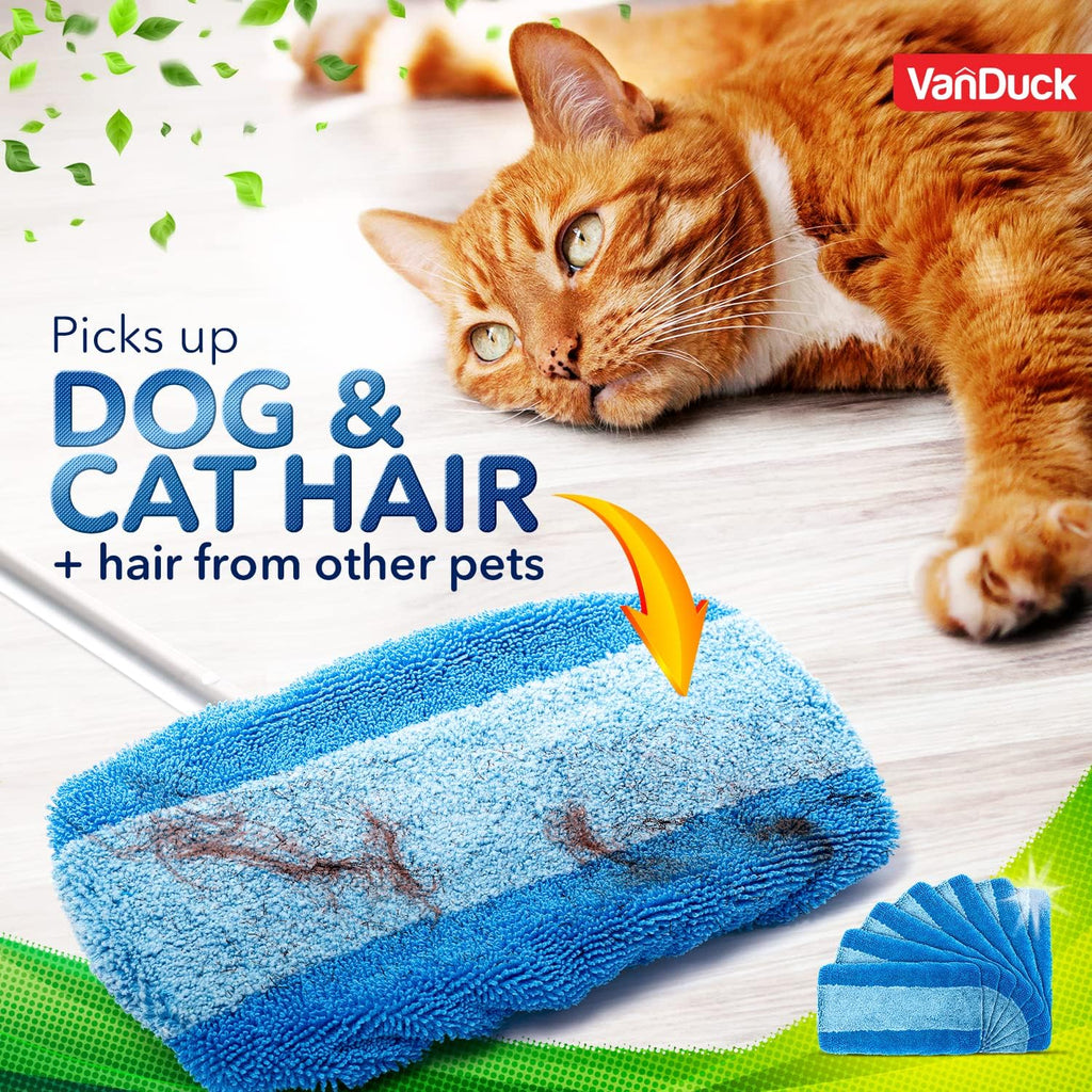 VanDuck Reusable Pet Heavy Duty Mop Pads Compatible with Swiffer Sweeper (6-Pack) - Washable Microfiber Mop Pads for Wet & Dry Use - All Purpose Floor Mopping and Cleaning Product