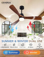 52 Inch Ceiling fans with Lights and Remote,Wood Outdoor Ceiling Fan for Patios with Dimmable LED Light,3 Blades Walnut,Noiseless Reversible DC Motor,Modern Fan for Indoor,Farmhouse