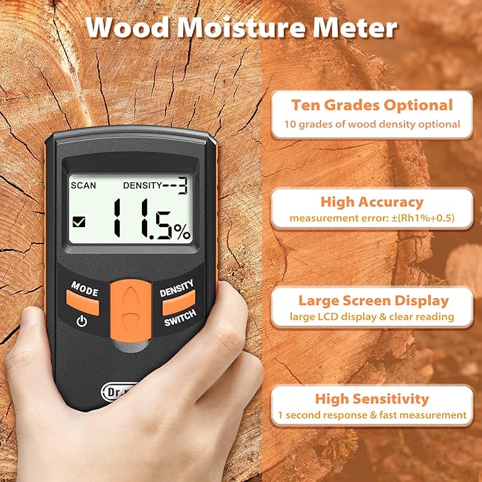 Pinless Wood Moisture Meter, Upgraded Version Inductive Pinless Tools Intelligent Moisture Meter Digital Moisture Meter for Wood (Range 4% - 80% RH; Accuracy: 0.5%), MD918