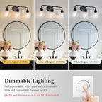 3 Light Matte Black Vanity Lights for Bathroom, Bathroom Light Fixtures Over Mirror with Clear Glass Shade, Ceramic E26 Sockets Wall Mounted