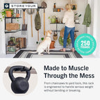 StoreYourBoard Wall-Mounted Rack With 4 Garage Hooks – Heavy-Duty Steel Holder Garage & Garden Storage for Shed, Workshop, or Home Organization – For Rakes, Shovels, Tools & More – 1 Pack, Mud