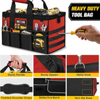 16-Inch Heavy Duty Tool Bag, 19-Pockets Tool Box Organizer, Portable Toolbag W/Soft Handle for Organized Storage, Mechanic Gifts for Men Dad Husband Him Christmas, Wide Mouth Toolbox Organization, Red