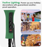 CCCEI Outdoor Power Strip Weatherproof with Stake, Waterproof Extension Cord with Multiple Outlets, Christmas Exterior Garden Decor, Yard, Camping, 4 Plugs, Surge Protector 10FT, Green.