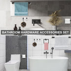 Gisafai 15 Pcs Bathroom Hardware Accessories Set 23.6 Inch Bath Towel Bar Kit Stainless Steel Bathroom Hardware Set Towel Racks Ring Hooks Paper Holder for Wall Mounted (Black Silver)