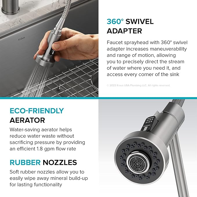 KRAUS Bolden Commercial Style 2-Function Single Handle Pull Down Kitchen Faucet in Spot-Free Brushed Brass, KPF-1610BB