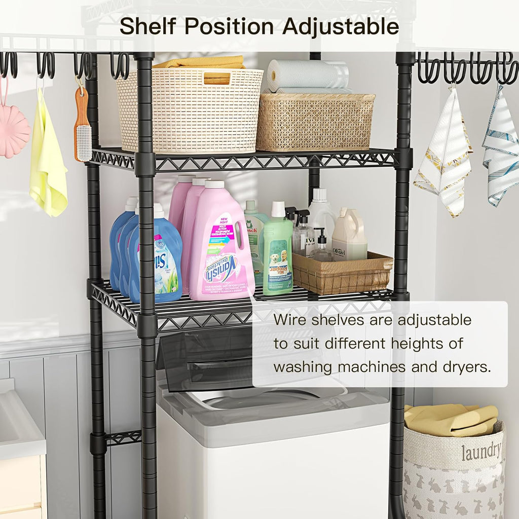 Ulif U8 Mini Laundry Room Storage Organizer, Over the Washer and Dryer Storage Shelves for Laundry Organization, 29.5”W x 17.3”D x 76.2”H, Suit Washing Machine Width within 27.1”, Hold 304 lb, Black