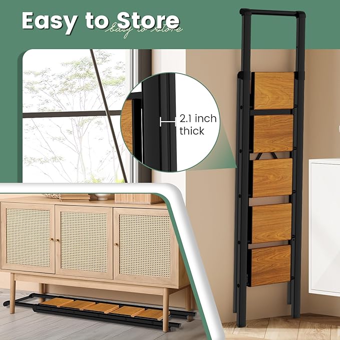 Step Ladder 5 Step Folding Kitchen Step Stool for Adults, Ladders for Home
