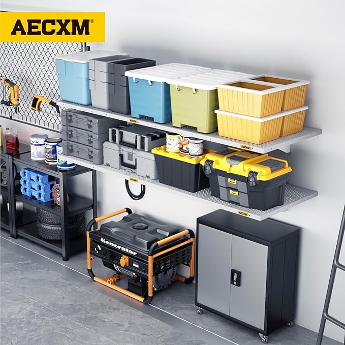 4-pack 2x3ft Adjustable Garage Wall Shelving 1120lbs Load Capacity Heavy Duty Wall Mounted Storage Shelf Metal Floating Shelves for Garage(White)