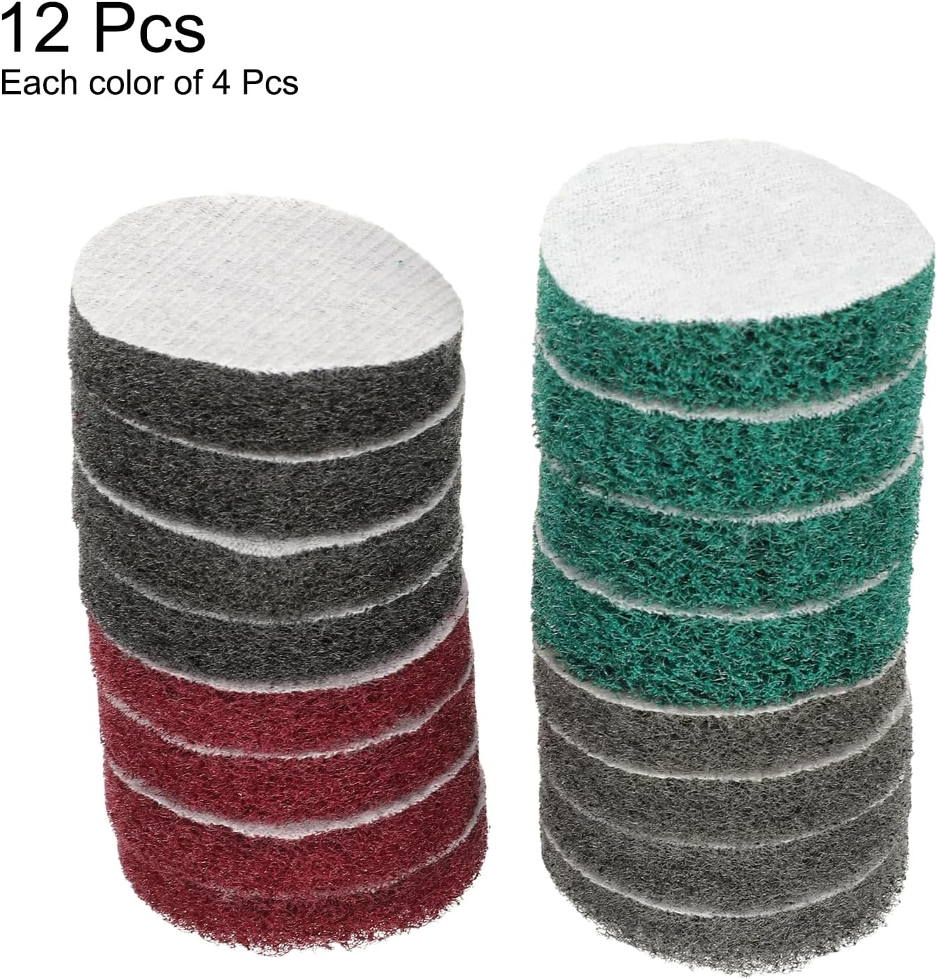 HARFINGTON 4pcs Scrubber Scouring Pads 180 400 800 1200 Grits 2 Inch Drill Power Brush Hoop and Loop Surface Conditioning Disc Drill Scuffing Disc Scrub Pads for Kitchen Cleaning, 4 Colors