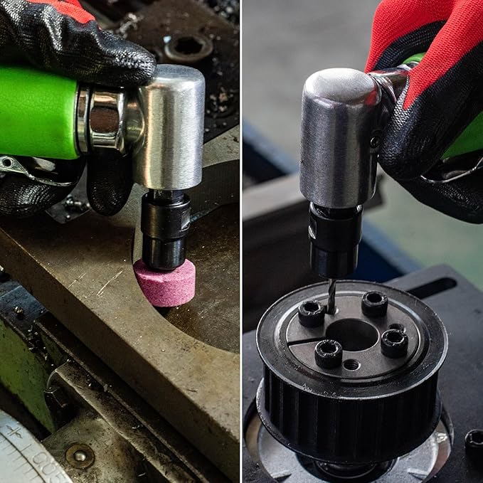 Air Right Angle die Grinder，1/4'' Angle Die Grinder，22000 RPM ， Pneumatic 90 Degree Die Grinder with 1/4" and 1/8" Collets for Grinding, Polishing, Cutting and More