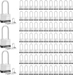 Keyed Padlocks, Laminated Steel Padlock, Keyed Alike Locks with Same Keys, Long Shackle, PE Plastic Hoop, The Lead Content of This Pad Lock complies with CA65, 80 Pack