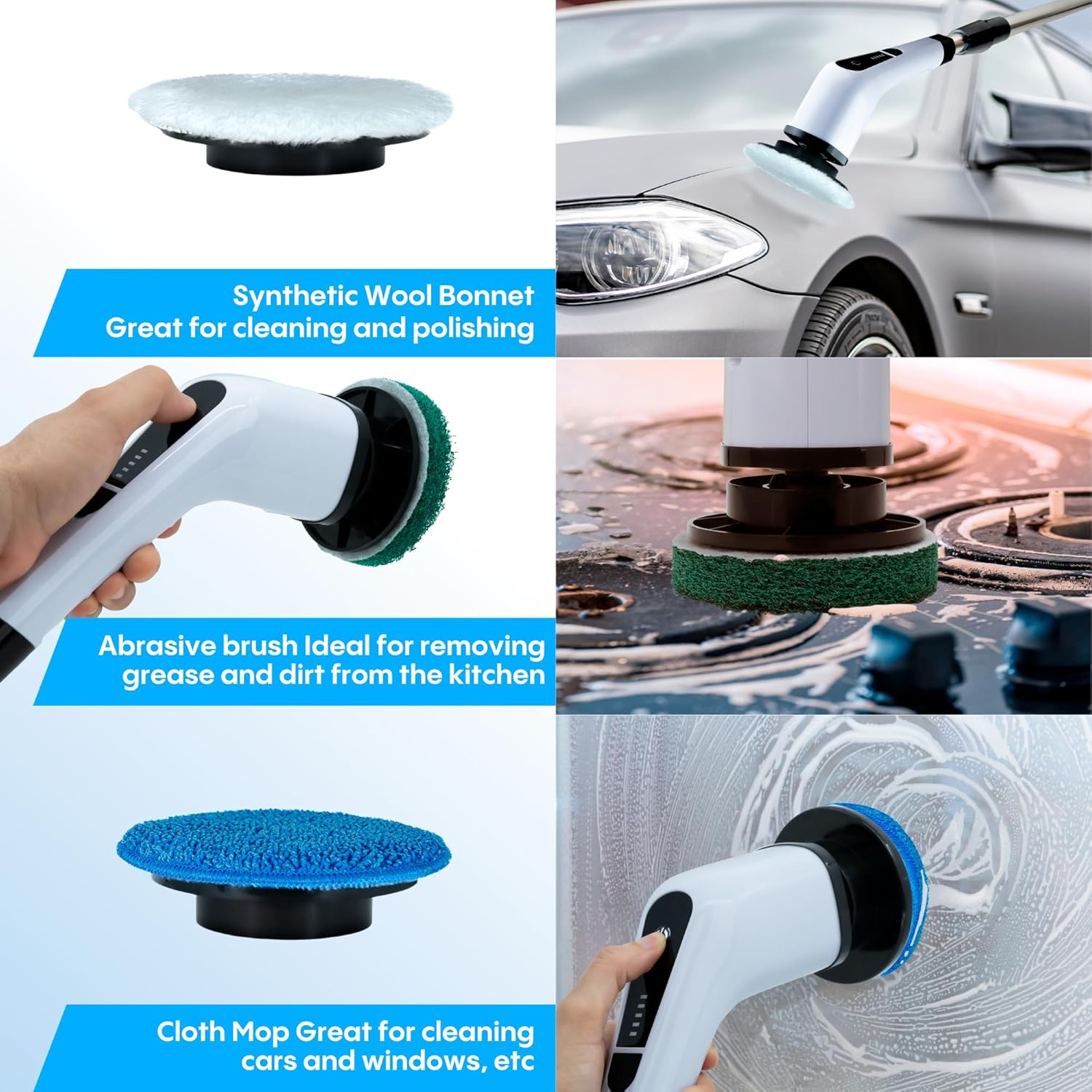 Generic Befrima Electric Spin Scrubber 7 in 1 - Waterproof Electric Cleaning Brush, Cordless Shower Scrubber with Adjustable Handle, Electric Spin Scrubber 360° and Dual Speed for Cleaning Bathroom