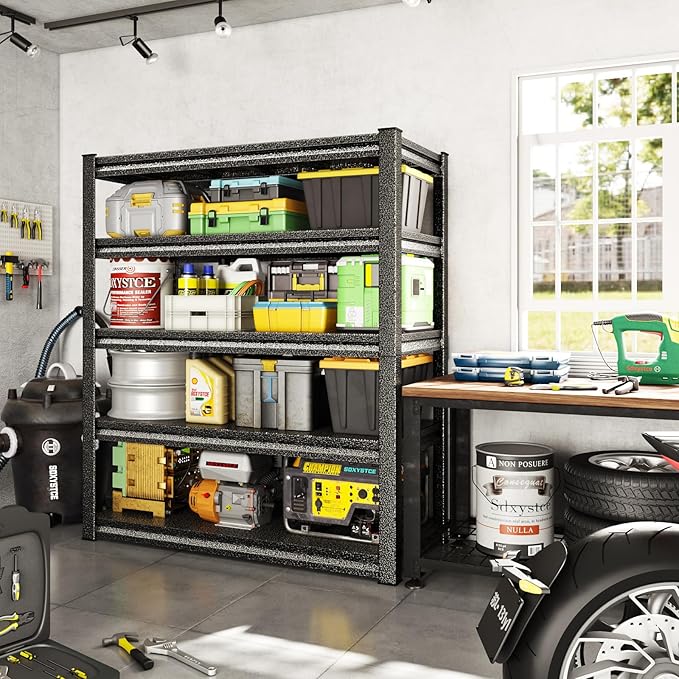 48" W Garage Shelving Heavy Duty, 3000LBS Loads Garage Storage Shelves Heavy Duty, 5-Tier Metal Shelving Units and Storage Racks, Industrial Utility Shelf,48" Wx24 Dx78 H, Silvery