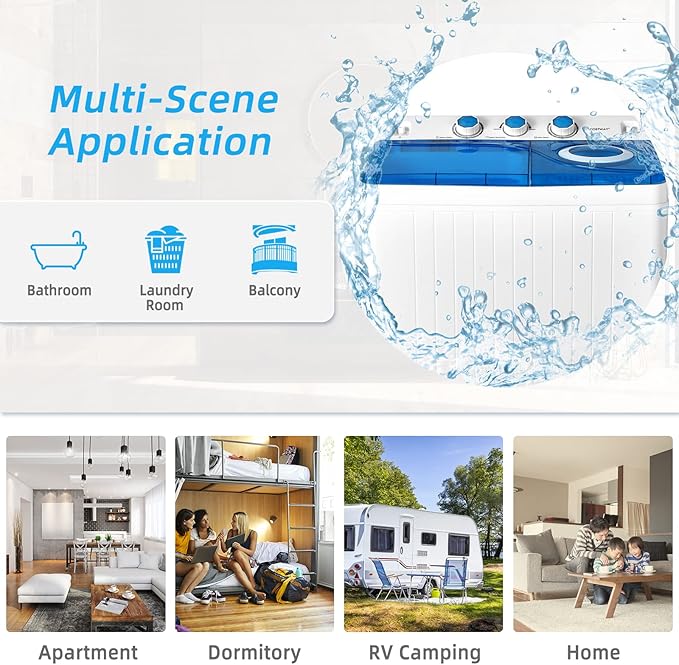 LDAILY Portable Washing Machine, 26 lbs Capacity Twin Tub Washer and Spin Dryer, Semi-automatic Laundry Washer with Built-in Drain Pump, Portable Washer and Dryer for Apartment, Dorm & RV