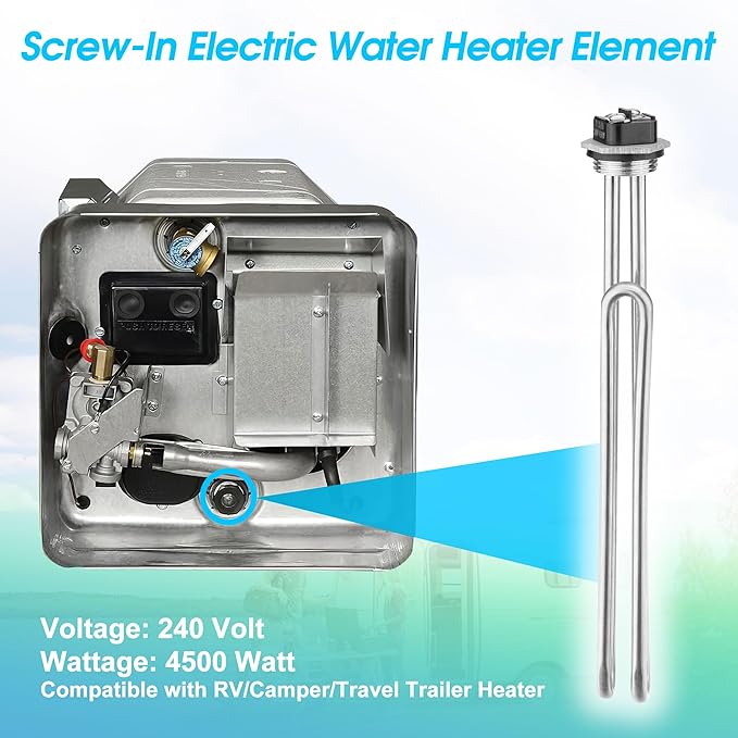 CozyCabin 2Pcs Water Heater Element, 4500W 240V, Screw-in Type, Foldback Type, 02582 Water Heater Heating Elements, Fits most models of Electric Hot Water Heater