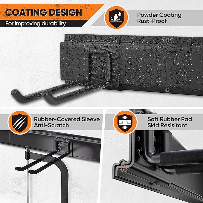 Garden Tool Organizer Wall Mount, 48 inches Tool Storage Rack with Adjustable Hooks, 600lbs Adjustable Heavy Duty Metal Hooks, Yard Shed Rack Holder System Hanging Rake Broom Mop, Father's day gifts