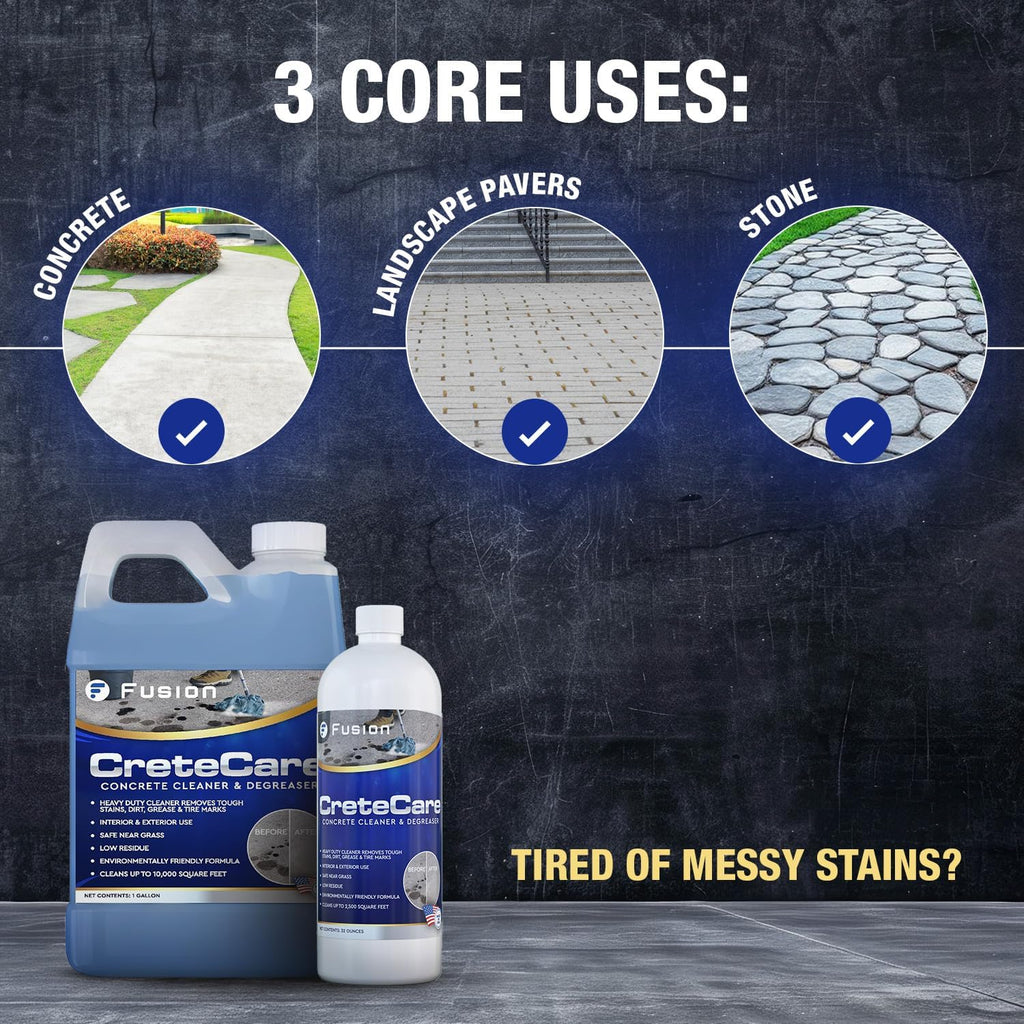 Fusion CreteCare: The Ultimate Concrete Cleaner and Driveway Oil Stain Remover for Garage Floors - Oil and Grease Remover, Super Clean Degreaser, and Outdoor Concrete Stain Solution (128 Fl Oz)