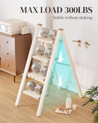 GameGem 4 Step Ladder, Folding Step Stool with Wider Pedal, Anti-Slip Feet & Non Slip Stripes, Aluminum Sturdy Material, 300Lbs Capacity, Elegant Look of Cream Chocolate Better Matches Your Home