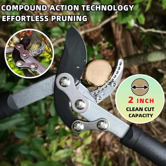 Loppers for Tree Trimming, Heavy Duty Branch Cutter Tree Clippers with Compound Action, Chops Thick Branch Ease, Garden Lopper Pruning, 32 Inch Tree Trimmer with 2" Clean Cut Capacity