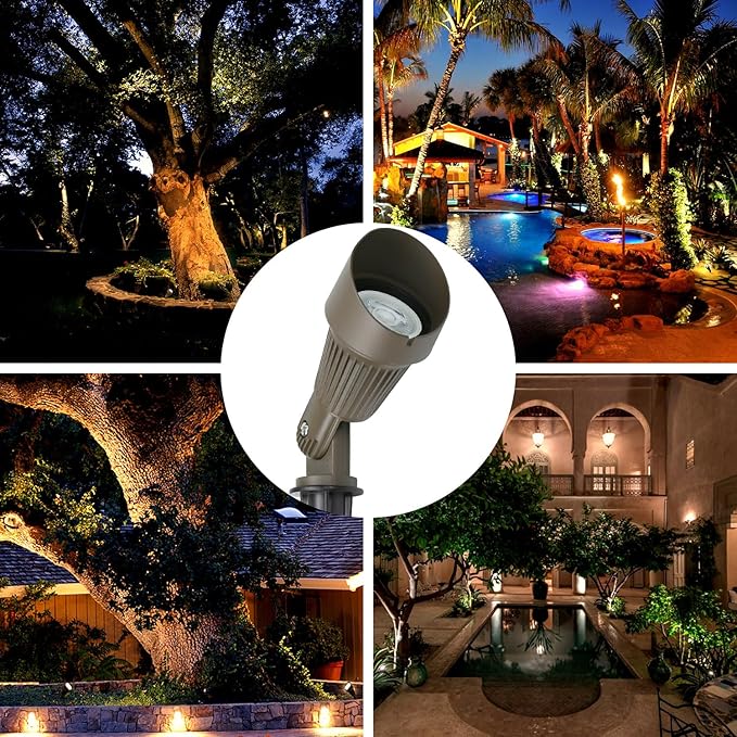 Lumina Lighting® 4W Landscape lighting 12V Landscape Lights Low Voltage Landscape Spotlights Warm White Waterproof Outdoor Replaceable LED Bulb for Garden, Lawn, Porch, Patio and Yard (Bronze, 6-Pack)