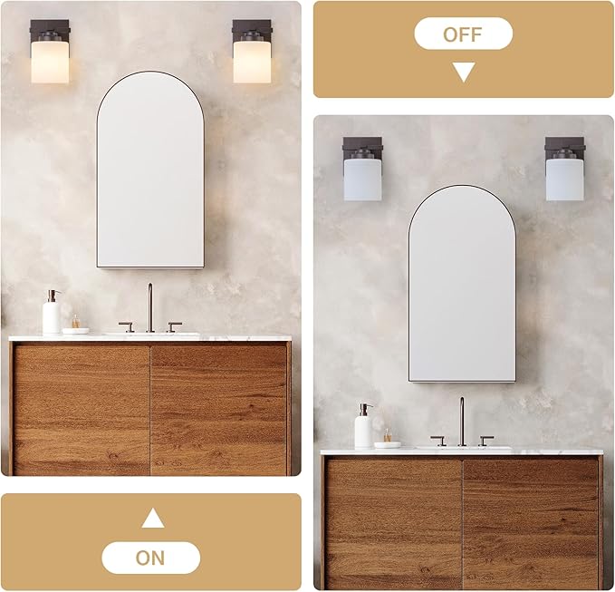1 Light Modern Bathroom Light Fixtures Over Mirror, Bronze Finish Vanity Lights for Bathroom Wall Sconces with Milky White Glass Shades, E26 Socket (Bulbs Not Included)