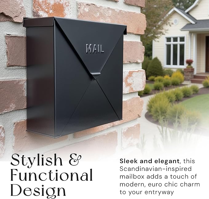 NACH Mailboxes for Outside Wall Mount, 10 x 10 x 4 inch Black Mailbox, Waterproof Mailboxes for Outside - Chicago Style Mail Box