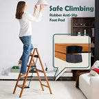 Taranta 4 Step Ladder,Aluminum Lightweight Folding 4 Step Stool with Anti-Slip Wide Pedal, 330lbs Capacity Step Ladder for Household,Kitchen,Office - Woodgrain