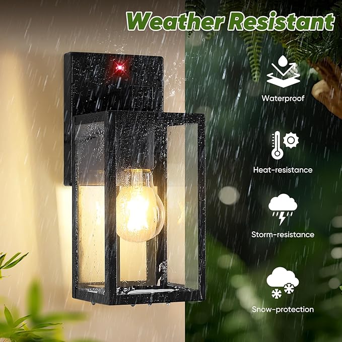 2-Pack Upgraded Motion Sensor Outdoor Wall Lights, 10.6” Small Dusk to Dawn Porch Lights Wall Sconce Lanterns, 3 Lighting Modes Exterior Lighting Fixtures, Black Outside Lights for House Front Door