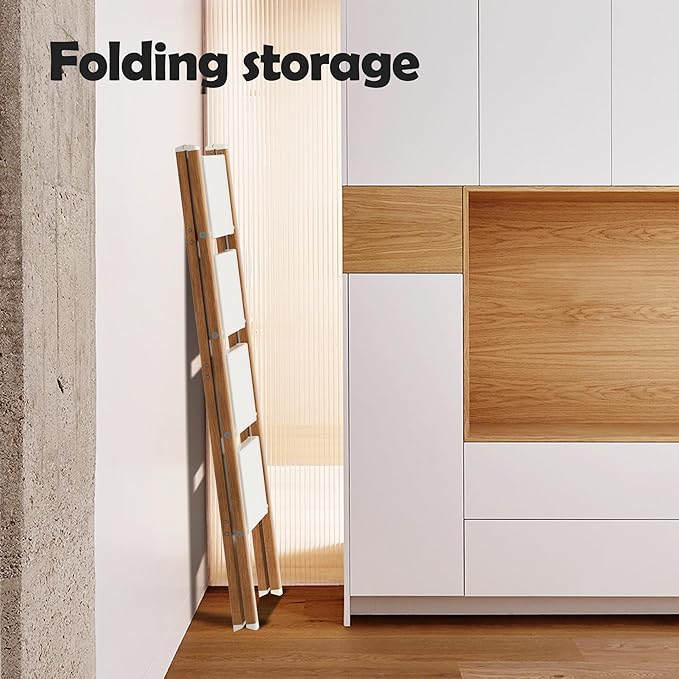 Taranta 4 Step Ladder,Aluminum Lightweight Folding 4 Step Stool with Anti-Slip Wide Pedal,330lbs Capacity Step Ladder for Household,Kitchen,Office - White Woodgrain