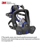3M Secure Click Full Face Reusable Respirator with Large Lens, Speaking Diaphragm and Push Button Seal Check, FF-802, Painting, Sanding, Chemical Clean-up, Sawing, Medium