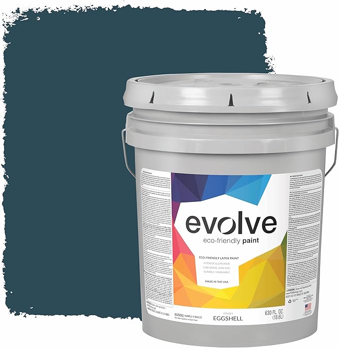 EVOLVE Paint & Primer: Environment-friendly, Eggshell with One-coat Coverage for Interior & Exterior surfaces (Deep Blue, 5-Gallon)