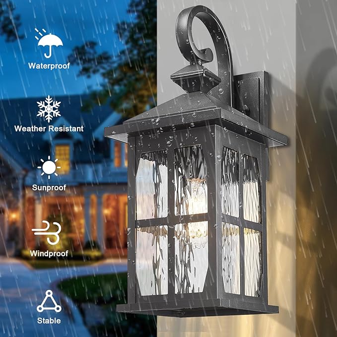 Darkaway Large Outdoor Light Fixtures Wall Mount, 21inch Outside Wall Lights Exterior Lighting Fixture with Water Ripple Glass Outdoor Sconce for House Porch Hallway Garage, 2Pack
